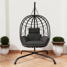 Load image into Gallery viewer, CHINNLUU Hanging Egg Chair with Stand, Outdoor Indoor Wicker Swing Chair with Cushions, 350lbs Capacity Patio Hammock Chair for Backyard, Balcony, Dark Gray