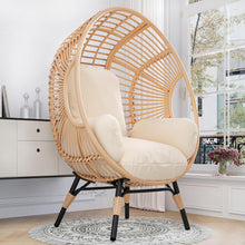 Load image into Gallery viewer, CHINNLUU Oversized Egg Chair with Thick Cushion Ergonomic Wicker Lounge Chair for Living Room, Balcony - 500lbs Capacity Indoor/Outdoor Rattan Patio Chair(Natural)