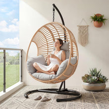 Load image into Gallery viewer, CHINNLUU Oversized Hanging Egg Chair with Stand, Outdoor Indoor Wicker Swing Chair with UV-Resistant Cushions and Rain Cover, 400lbs Capacity Patio Hammock Chair for Backyard, Balcony, Natural