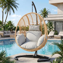 Load image into Gallery viewer, CHINNLUU Oversized Hanging Egg Chair with Stand, Outdoor Indoor Wicker Swing Chair with UV-Resistant Cushions and Rain Cover, 400lbs Capacity Patio Hammock Chair for Backyard, Balcony, Natural