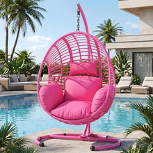 Load image into Gallery viewer, CHINNLUU Oversized Hanging Egg Chair with Stand, Outdoor Indoor Wicker Swing Chair with UV-Resistant Cushions and Rain Cover, 400lbs Capacity Patio Hammock Chair for Backyard, Balcony, Pink