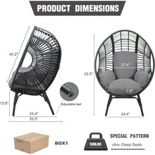 Load image into Gallery viewer, CHINNLUU Oversized Egg Chair with Thick Cushion Ergonomic Wicker Lounge Chair for Living Room, Balcony - 500lbs Capacity Indoor/Outdoor Rattan Patio Chair(Black)