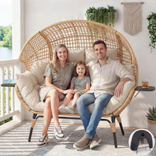 Load image into Gallery viewer, CHINNLUU Double Egg Chair Indoor Outdoor Stationary Oversized Thicken Padded Cushions,2 Person Egg Loveseat Chair, Extra Large Lounge Chair for Patio Balcony Porch - (Beige Radial)
