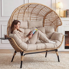 Load image into Gallery viewer, CHINNLUU Double Egg Chair Indoor Outdoor Stationary Oversized Thicken Padded Cushions,2 Person Egg Loveseat Chair, Extra Large Lounge Chair for Patio Balcony Porch - (Beige Radial)