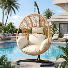 Load image into Gallery viewer, CHINNLUU Oversized Hanging Egg Chair with Stand, Outdoor Indoor Wicker Swing Chair with UV-Resistant Cushions and Rain Cover, 400lbs Capacity Patio Hammock Chair for Backyard, Balcony, Beige