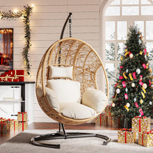 Load image into Gallery viewer, CHINNLUU Oversized Hanging Egg Chair with Stand, Outdoor Indoor Wicker Swing Chair with UV-Resistant Cushions and Rain Cover, 400lbs Capacity Patio Hammock Chair for Backyard, Balcony, Beige