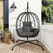 Load image into Gallery viewer, CHINNLUU Hanging Egg Chair with Stand, Outdoor Indoor Wicker Swing Chair with Cushions, 350lbs Capacity Patio Hammock Chair for Backyard, Balcony, Dark Gray