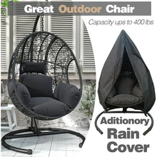 Load image into Gallery viewer, CHINNLUU Oversized Hanging Egg Chair with Stand, Outdoor Indoor Wicker Swing Chair with UV-Resistant Cushions and Rain Cover, 400lbs Capacity Patio Hammock Chair for Backyard, Balcony, Gray