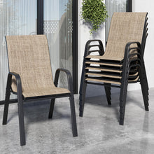Load image into Gallery viewer, HINNLUU Patio Dining Chairs Set of 6 Outdoor Stackable Dining Chairs for All Weather 330lbs Capacity Heavy Duty Metal Frame Patio Furniture for Backyard Garden Poolside (Brown)