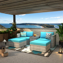 Load image into Gallery viewer, 5 Pieces Patio Furniture Set Outdoor Wicker Patio Sofa Washable All-Weathe Sectional Conversation Set with Cushion and Glass Table (Dark Grey)