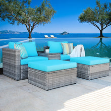 Load image into Gallery viewer, 5 Pieces Patio Furniture Set Outdoor Wicker Patio Sofa Washable All-Weathe Sectional Conversation Set with Cushion and Glass Table (Dark Grey)
