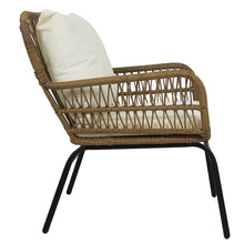 Load image into Gallery viewer, 3PCS Outdoor Patio Balcony Natural Color Wicker Chair Set with Beige Cushion and Round Tempered Glass Table