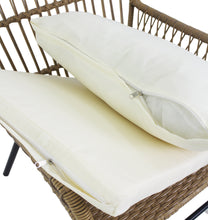 Load image into Gallery viewer, 3PCS Outdoor Patio Balcony Natural Color Wicker Chair Set with Beige Cushion and Round Tempered Glass Table