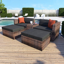 Load image into Gallery viewer, 5 Pieces Outdoor Furniture Patio Rattan Loveseat Set All Weather Sectional PE Wicker Sofa Conversation Set with Ottoman Coffee Table, Garden Lawn Pool Backyard,Brown Wicker Black Cushions