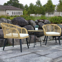 Load image into Gallery viewer, 3 Piece Patio Bistro Sets Rattan Chair Conversation Furniture Natural Yellow Wicker with Beige Cushion for Porch Balcony Garden Poolside