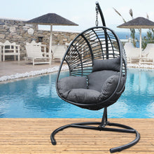 Load image into Gallery viewer, CHINNLUU Oversized Hanging Egg Chair with Stand, Outdoor Indoor Wicker Swing Chair with UV-Resistant Cushions and Rain Cover, 400lbs Capacity Patio Hammock Chair for Backyard, Balcony, Black