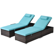 Load image into Gallery viewer, Outdoor PE Wicker Chaise Lounge - 2 Piece Patio Brown Rattan Reclining Chair Furniture Set Beach Pool Adjustable Backrest Recliners with Side Table and Comfort Head Pillow