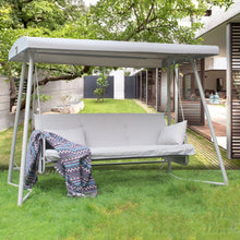 Load image into Gallery viewer, CHINNLUU Oversized 4 Person Porch Swing with Stand 800 LBS Capacity Adjustable Canopy Backrest Includes Cushions Pillows Patio 2 in 1 Swing Bed for Backyard Garden Poolside, Champagne