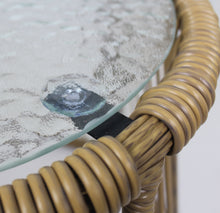 Load image into Gallery viewer, 3PCS Outdoor Patio Balcony Natural Color Wicker Chair Set with Beige Cushion and Round Tempered Glass Table