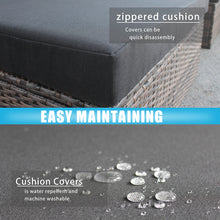 Load image into Gallery viewer, 5 Pieces Outdoor Furniture Patio Rattan Loveseat Set All Weather Sectional PE Wicker Sofa Conversation Set with Ottoman Coffee Table, Garden Lawn Pool Backyard,Brown Wicker Black Cushions