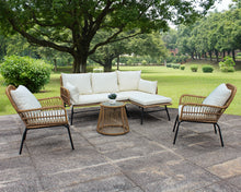 Load image into Gallery viewer, Outdoor Rope Woven Sectional Patio Furniture L-Shaped Conversation Sofa Set for Backyard, Porch w/Thick Cushions, Detachable Lounger, Side Table