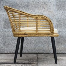 Load image into Gallery viewer, 3 Piece Patio Bistro Sets Rattan Chair Conversation Furniture Natural Yellow Wicker with Beige Cushion for Porch Balcony Garden Poolside