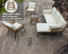 Load image into Gallery viewer, Outdoor Rope Woven Sectional Patio Furniture L-Shaped Conversation Sofa Set for Backyard, Porch w/Thick Cushions, Detachable Lounger, Side Table