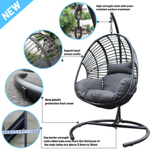 Load image into Gallery viewer, CHINNLUU Oversized Hanging Egg Chair with Stand, Outdoor Indoor Wicker Swing Chair with UV-Resistant Cushions and Rain Cover, 400lbs Capacity Patio Hammock Chair for Backyard, Balcony, Black