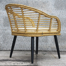 Load image into Gallery viewer, 3 Piece Patio Bistro Sets Rattan Chair Conversation Furniture Natural Yellow Wicker with Beige Cushion for Porch Balcony Garden Poolside