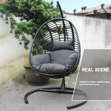 Load image into Gallery viewer, CHINNLUU Oversized Hanging Egg Chair with Stand, Outdoor Indoor Wicker Swing Chair with UV-Resistant Cushions and Rain Cover, 400lbs Capacity Patio Hammock Chair for Backyard, Balcony, Black
