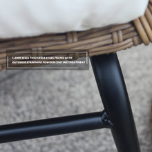 Load image into Gallery viewer, 3PCS Outdoor Patio Balcony Natural Color Wicker Chair Set with Beige Cushion and Round Tempered Glass Table