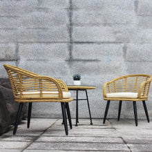 Load image into Gallery viewer, 3 Piece Patio Bistro Sets Rattan Chair Conversation Furniture Natural Yellow Wicker with Beige Cushion for Porch Balcony Garden Poolside