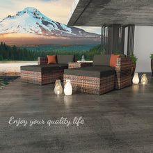 Load image into Gallery viewer, 5 Pieces Outdoor Furniture Patio Rattan Loveseat Set All Weather Sectional PE Wicker Sofa Conversation Set with Ottoman Coffee Table, Garden Lawn Pool Backyard,Brown Wicker Black Cushions