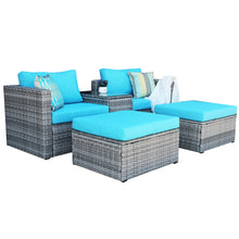 Load image into Gallery viewer, 5 Pieces Patio Furniture Set Outdoor Wicker Patio Sofa Washable All-Weathe Sectional Conversation Set with Cushion and Glass Table (Dark Grey)
