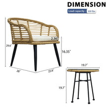 Load image into Gallery viewer, 3 Piece Patio Bistro Sets Rattan Chair Conversation Furniture Natural Yellow Wicker with Beige Cushion for Porch Balcony Garden Poolside