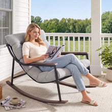 Load image into Gallery viewer, CHINNLUU Papasan Rocking Chair with Cushion, Patio Lounge Chair, Metal Frame Rocker, 450lbs Capacity, Indoor Outdoor Lounge for Garden, Porch, Living Room, Balcony, - Light Gray
