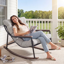 Load image into Gallery viewer, CHINNLUU Papasan Rocking Chair with Cushion, Patio Lounge Chair, Metal Frame Rocker, 450lbs Capacity, Indoor Outdoor Lounge for Garden, Porch, Living Room, Balcony, - Light Gray
