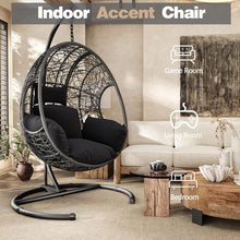 Load image into Gallery viewer, CHINNLUU Oversized Hanging Egg Chair with Stand, Outdoor Indoor Wicker Swing Chair with UV-Resistant Cushions and Rain Cover, 400lbs Capacity Patio Hammock Chair for Backyard, Balcony, Gray
