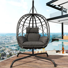 Load image into Gallery viewer, CHINNLUU Hanging Egg Chair with Stand, Outdoor Indoor Wicker Swing Chair with Cushions, 350lbs Capacity Patio Hammock Chair for Backyard, Balcony, Dark Gray
