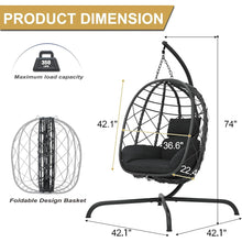 Load image into Gallery viewer, CHINNLUU Hanging Egg Chair with Stand, Outdoor Indoor Wicker Swing Chair with Cushions, 350lbs Capacity Patio Hammock Chair for Backyard, Balcony, Dark Gray
