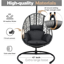 Load image into Gallery viewer, CHINNLUU Oversized Hanging Egg Chair with Stand, Outdoor Indoor Wicker Swing Chair with UV-Resistant Cushions and Rain Cover, 400lbs Capacity Patio Hammock Chair for Backyard, Balcony, Gray
