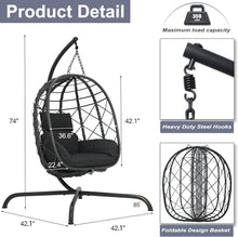 Load image into Gallery viewer, CHINNLUU Hanging Egg Chair with Stand, Outdoor Indoor Wicker Swing Chair with Cushions, 350lbs Capacity Patio Hammock Chair for Backyard, Balcony, Dark Gray
