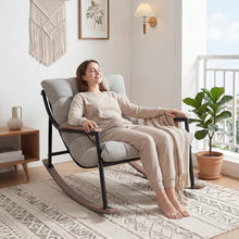 Load image into Gallery viewer, CHINNLUU Papasan Rocking Chair with Cushion, Patio Lounge Chair, Metal Frame Rocker, 450lbs Capacity, Indoor Outdoor Lounge for Garden, Porch, Living Room, Balcony, - Light Gray
