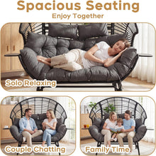 Load image into Gallery viewer, CHINNLUU Double Wicker Egg Chair Outdoor Indoor - 2-Person Oversized Loveseat with 8" Thickened Paded Cushion - 700 lbs Weight Capacity Patio Lounge Chair for Balcony Porch Backyard - (Black Radial)
