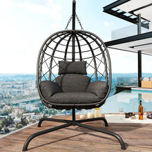 Load image into Gallery viewer, CHINNLUU Hanging Egg Chair with Stand, Outdoor Indoor Wicker Swing Chair with Cushions, 350lbs Capacity Patio Hammock Chair for Backyard, Balcony, Dark Gray
