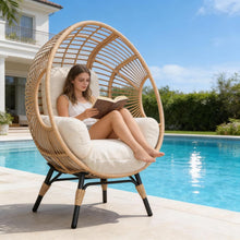 Load image into Gallery viewer, CHINNLUU Oversized Egg Chair with Thick Cushion Ergonomic Wicker Lounge Chair for Living Room, Balcony - 500lbs Capacity Indoor/Outdoor Rattan Patio Chair(Natural)
