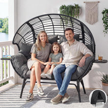 Load image into Gallery viewer, CHINNLUU Double Wicker Egg Chair Outdoor Indoor - 2-Person Oversized Loveseat with 8" Thickened Paded Cushion - 700 lbs Weight Capacity Patio Lounge Chair for Balcony Porch Backyard - (Black Radial)
