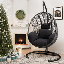 Load image into Gallery viewer, CHINNLUU Oversized Hanging Egg Chair with Stand, Outdoor Indoor Wicker Swing Chair with UV-Resistant Cushions and Rain Cover, 400lbs Capacity Patio Hammock Chair for Backyard, Balcony, Gray
