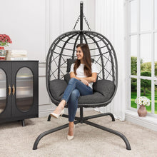 Load image into Gallery viewer, CHINNLUU Hanging Egg Chair with Stand, Outdoor Indoor Wicker Swing Chair with Cushions, 350lbs Capacity Patio Hammock Chair for Backyard, Balcony, Dark Gray
