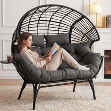 Load image into Gallery viewer, CHINNLUU Double Wicker Egg Chair Outdoor Indoor - 2-Person Oversized Loveseat with 8" Thickened Paded Cushion - 700 lbs Weight Capacity Patio Lounge Chair for Balcony Porch Backyard - (Black Radial)
